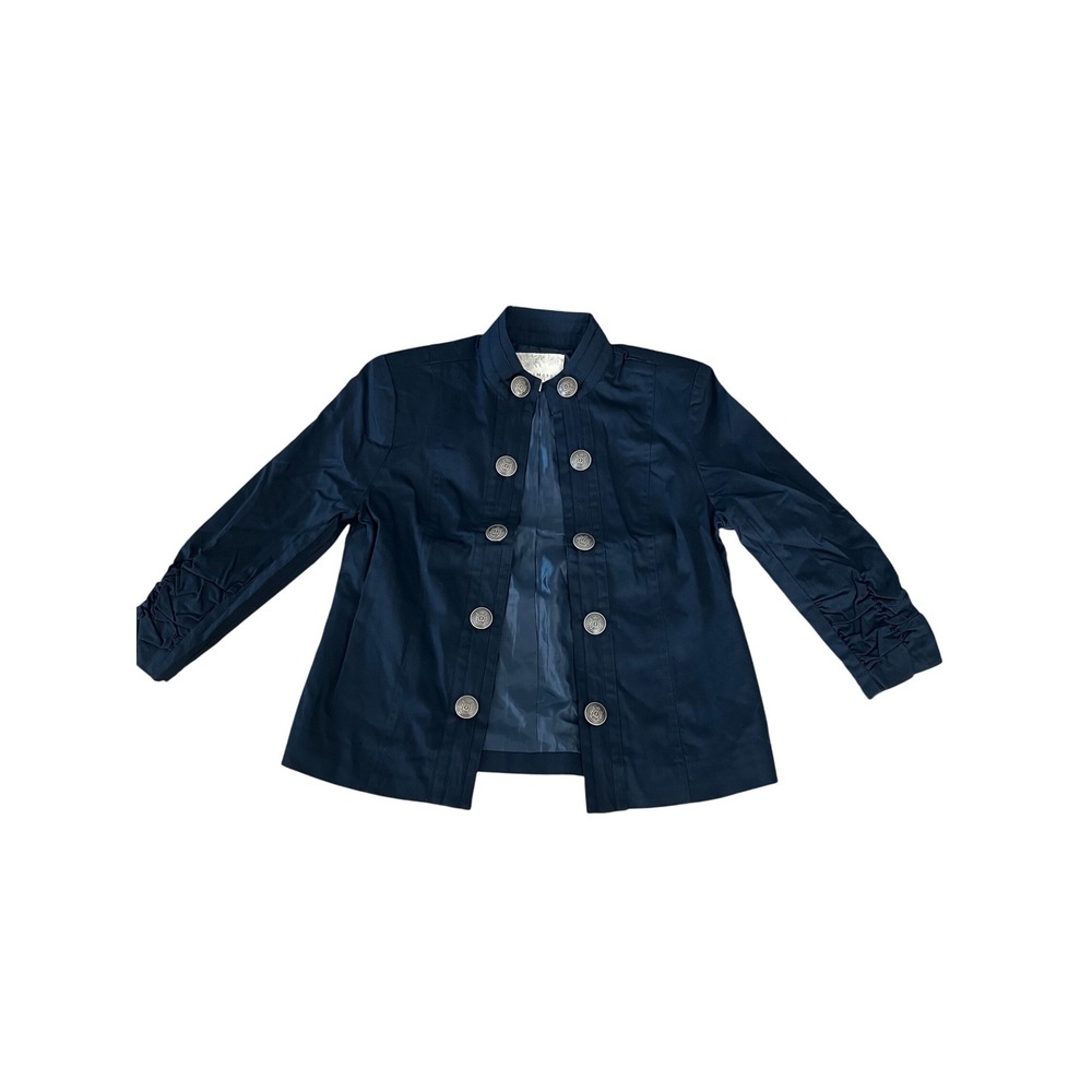 Debbie Morgan Petite Navy 3/4 Rouched Sleeve‎ Edge to Edge Jacket PS